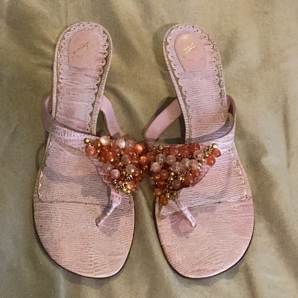 J. Vincent Shoes - J Vincent Vintage Blush Sandals w/ Bead & Chain Embellishments